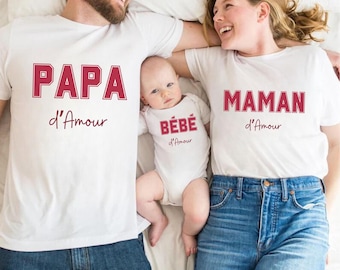 Matching Family T-shirt. French Family Set. Personalized Family Gift. Personalized Dad / Personalized Mom T-shirt. Papa, Maman and Bébé.