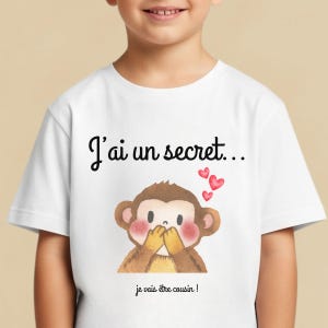 Pregnancy Announcement in French. Future Cousin Gift in French. Soon to be Cousin. Child T-shirt. Baby Announcement Gift | Bientôt Cousin.