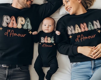 Body a maniche lunghe e felpa coordinata per la famiglia. Set per la famiglia. Regalo personalizzato per la famiglia. Maglione papà-mamma. Papà, mamma e bambino coordinati.