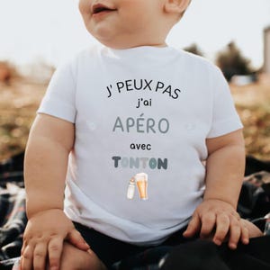 Baby Funny Tshirt in French. Baby Gift. French Oncle Gift. Gift for French Niece or Nephew. J&#39; Peux Pas J&#39;ai Apéro avec Tonton.
