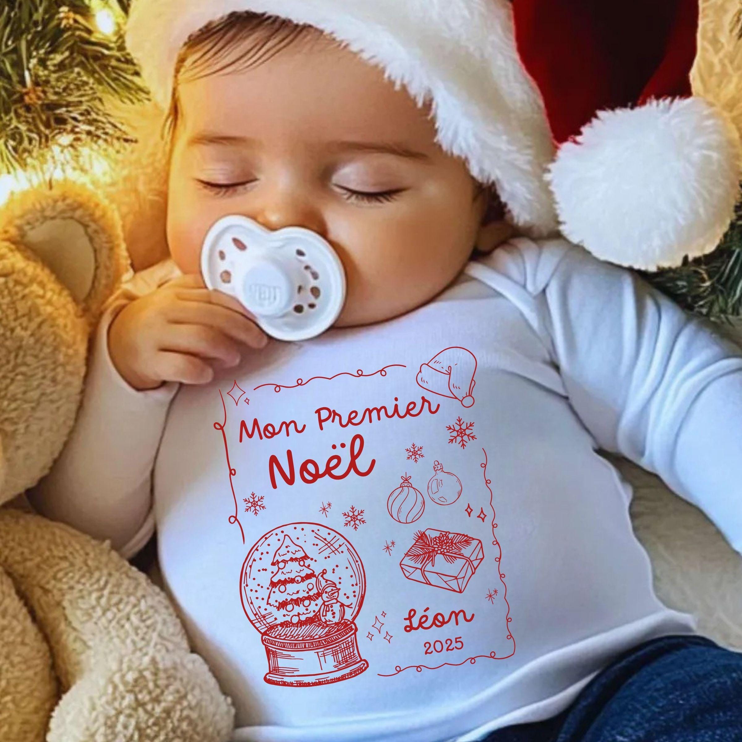 Body Bébé Personnalisé Père Noël – Manches Longues, 100% Coton, Prénom Au Choix, Neuf