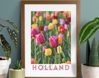 Netherlands Poster, printable wall art | Colorful Tulip Field in Netherlands Print, Digital Download, Netherlands Wall Art, Home Decor