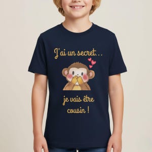 Pregnancy Announcement in French. Future Cousin Gift in French. Soon to be Cousin. Child T-shirt. Baby Announcement Gift | Bientôt Cousin.