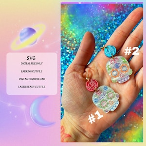 Tag der Toten Sugar Skulls Ohrring SVG Schnittdatei | Laserbereit | Glowforge Bereit | Ohrring Cut File | Digitaler Download | Halloween SVG-Datei