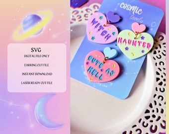Halloween WITCH Hearts Earring SVG Cut File | Laser Ready | Glowforge Ready | Earring Cut File | Digital Download | Halloween SVGs