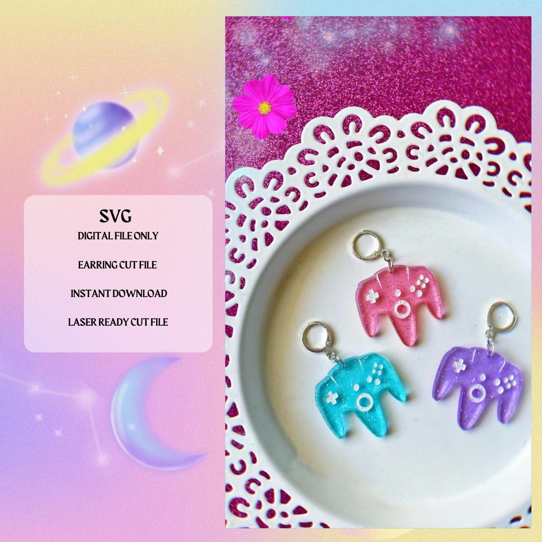 Gamer Girl 90er Jahre Nostalgie Game Controller Ohrring SVG Schnitt Datei | Laserbereit | Glowforge Bereit | Ohrring Cut File | Digitaler Download |