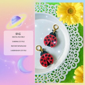 Spring Lady Bug Earring SVG Cut File | Laser Ready | Glowforge Ready | Earring Cut File | Digital Download | Floral Earrings SVG