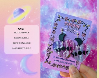 Moon phase Witch Heart Earring SVG Cut File | Laser Ready | Glowforge Ready | Earring Cut File | Digital Download | Halloween SVGs