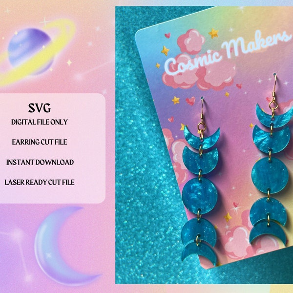 Celestial Moon phase Zodiac Earring SVG Cut File | Laser Ready | Glowforge Ready | Earring Cut File | Digital Download | Spring Day SVG File