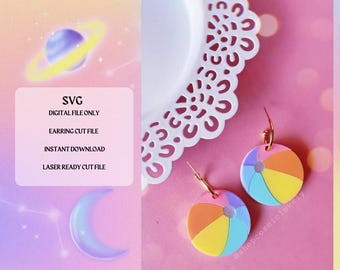Summer Beach Ball Earring SVG Cut File | Laser Ready | Glowforge Ready | Earring Cut File | Digital Download | Summer Earrings