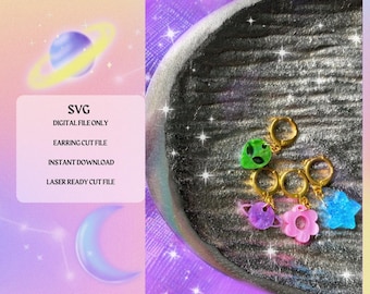 Alien UFO charm set Earring SVG Cut File | Laser Ready | Glowforge Ready | Earring Cut File | Digital Download | Celestial SVG File