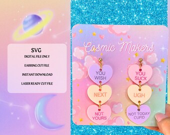 Candy Hearts Anti-Valentines Earring SVG Cut File | Laser Ready | Glowforge Ready | Earring Cut File | Digital Download Valentines SVG Files