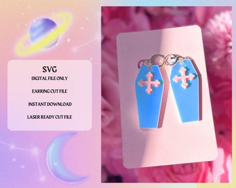 Kawaii Goth Coffin Earring SVG Cut File | Laser Ready | Glowforge Ready | Earring Cut File | Digital Download |