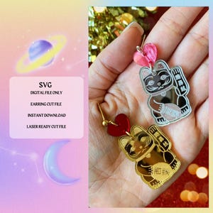 Archivo SVG de corte de gato de la suerte Maneki Neko / Listo para láser / Listo para Glowforge / Archivo de corte de aretes / Descarga digital / Buena suerte SVG / Archivo SVG de aretes