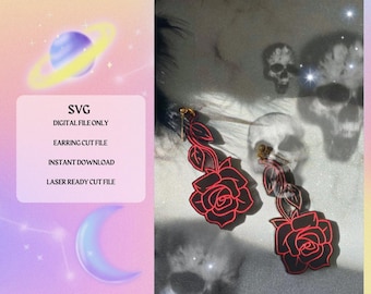 Rose Baumeln Ohrringe SVG Schnitt Datei | Laserbereit | Glowforge Bereit | Ohrring Cut File | Digitaler Download | Blume SVG-Datei