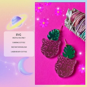 Leopard Monstera Earring SVG Cut File | Laser Ready | Glowforge Ready | Earring Cut File | Digital Download Summer SVG Files