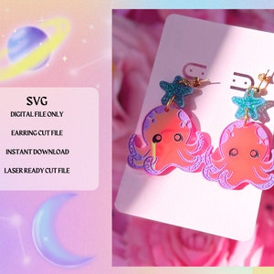 Kawaii Unter dem Meer Oktopus Ohrringe SVG Schnitt Datei | Laserbereit | Glowforge Bereit | Ohrring Cut File | Digitaler Download |