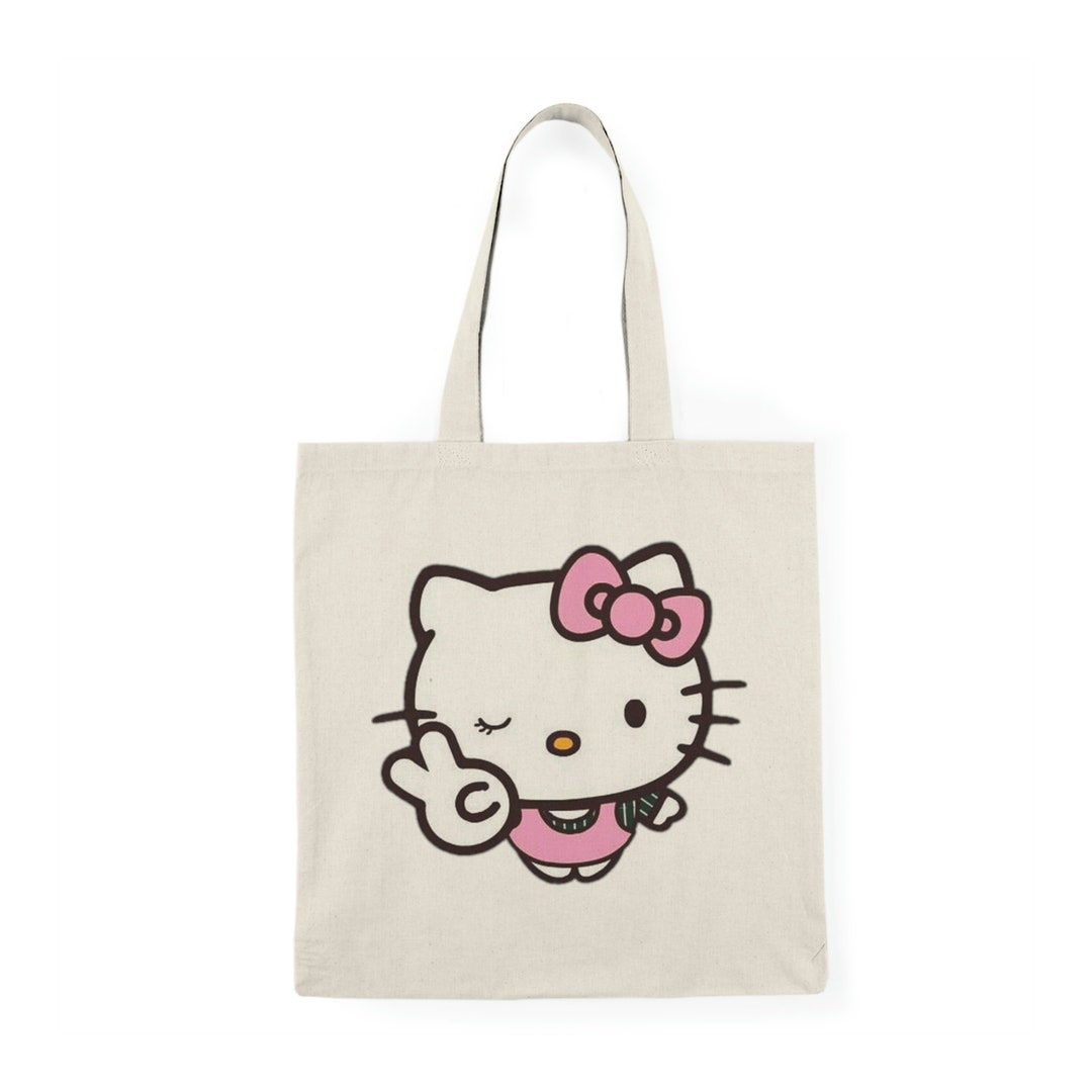 Hello Kitty Peace Sign Natural Tote Bag Etsy