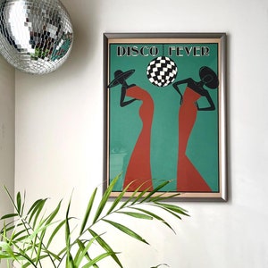 Impresión de bola de discoteca, póster vintage, arte de pared retro, impresión de moda disco de los años 70, decoración del hogar, regalo para ella, impresión de arte digital a pedido, póster mural