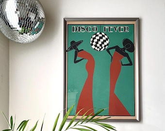 Disco ball print vintage poster retro wall art 70s disco fashion print Home decor gift for her digital art print on demand affiche murale