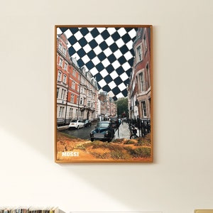 Póster de moda vintage de inspiración surrealista, collage de arte de pared retro de los años 70, impresión digital, arte para cortar y pegar - London Calling - Decoración vintage para el hogar