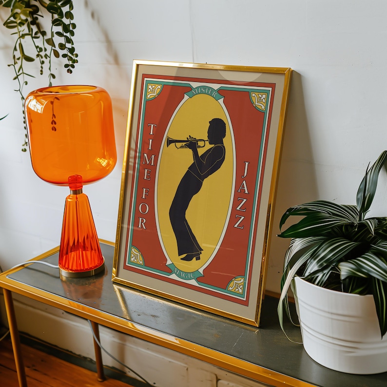 Jazz poster saxophone print retro Wall art vintage poster 70s wall art home decor gift for him digital art print on demand jazz room deco