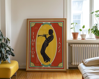 Jazz poster saxophone print retro Wall art vintage poster 70s wall art home decor gift for him digital art print on demand jazz room deco