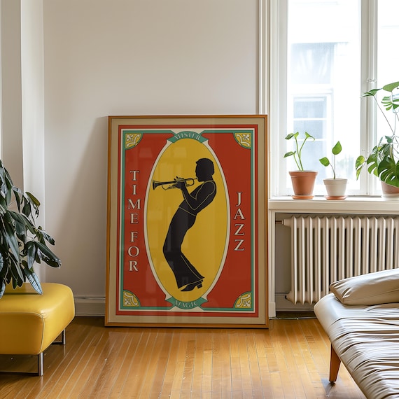 Jazz poster saxophone print retro Wall art vintage poster 70s wall art home decor gift for him digital art print on demand jazz room deco