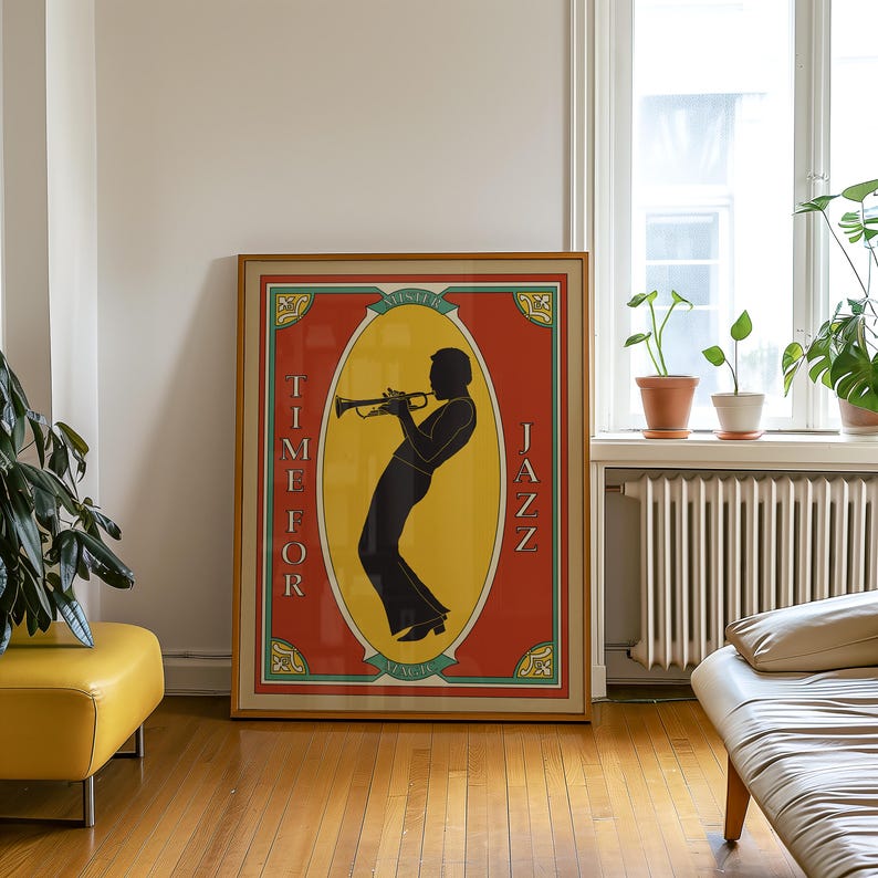 Jazz poster saxophone print retro Wall art vintage poster 70s wall art home decor gift for him digital art print on demand jazz room deco