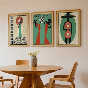 Conjunto de 3 pósteres de jazz, arte de pared retro, póster vintage, música de los años 70, arte de pared de piano, art déco digital, decoración del hogar, regalo, póster mural, impresión de discoteca