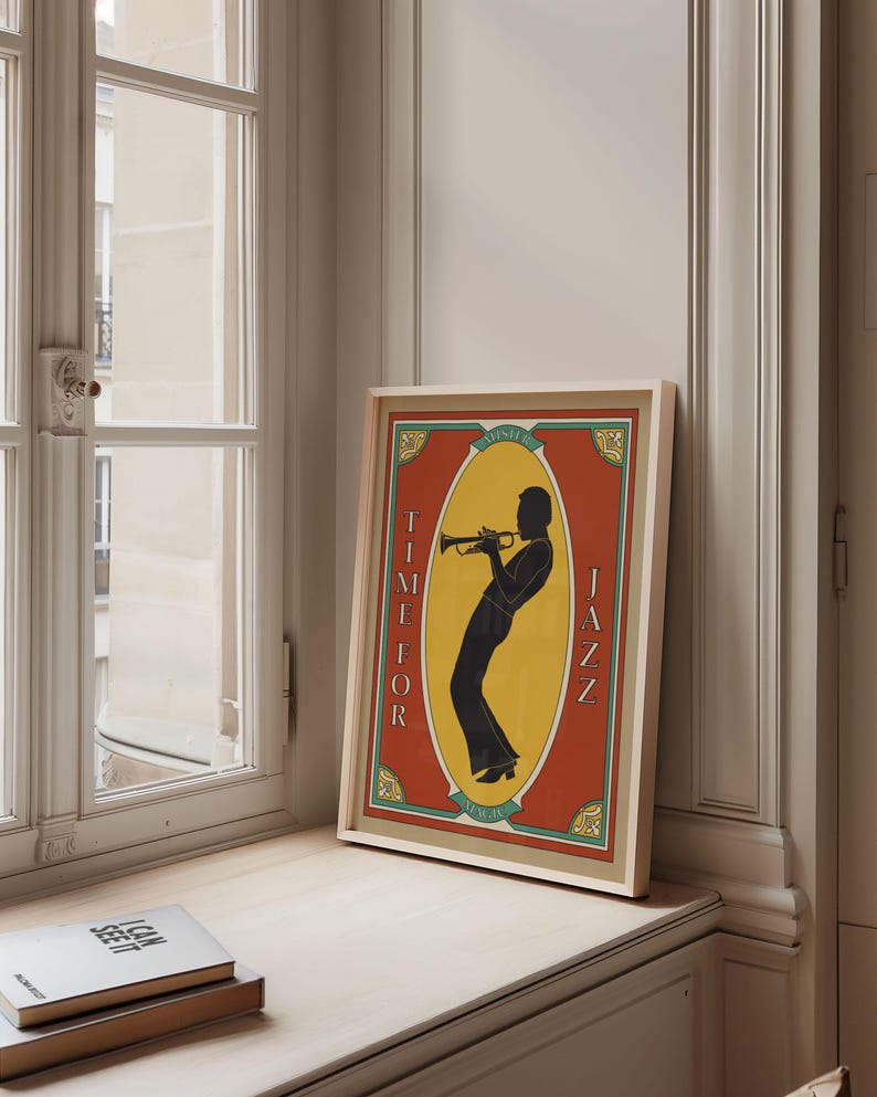 Jazz poster saxophone print retro Wall art vintage poster 70s wall art home decor gift for him digital art print on demand jazz room deco