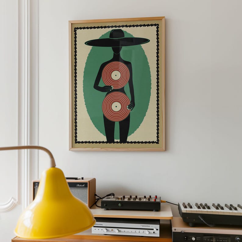Jazz poster retro wall art vintage poster music 70s Wall art piano digital art deco print on demand Home decor gift for her affiche murale