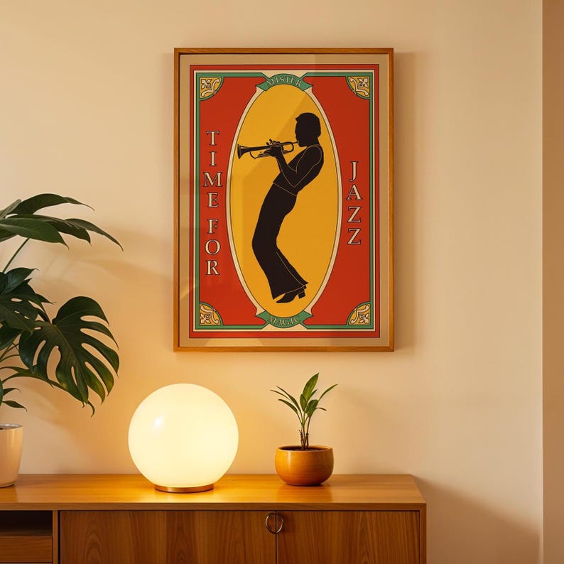 Jazz poster saxophone print retro Wall art vintage poster 70s wall art home decor gift for him digital art print on demand jazz room deco