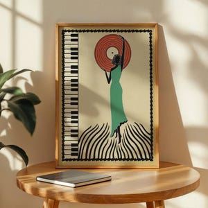 Póster de jazz, arte de pared retro, póster vintage, música de los años 70, arte de pared de piano, impresión art déco digital a pedido, decoración del hogar, regalo para ella, póster mural