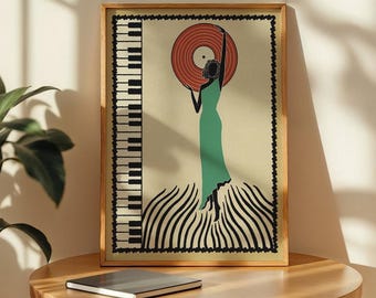 Jazz poster retro wall art vintage poster music 70s Wall art piano digital art deco print on demand Home decor gift for her affiche murale