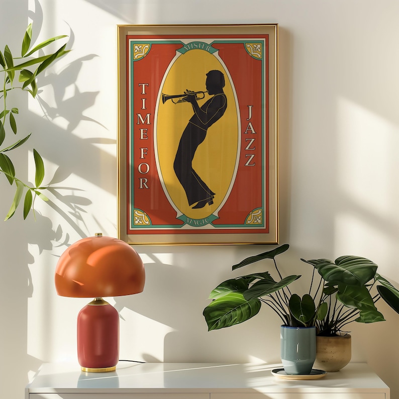 Jazz poster saxophone print retro Wall art vintage poster 70s wall art home decor gift for him digital art print on demand jazz room deco