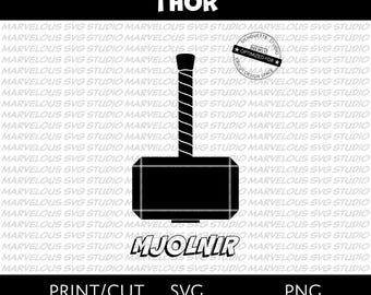 MJOLNIR THOR&#39;S HAMMER | Thor Odinson | Avengers Superhero | Logo | Symbol | Quality Print Cut | png svg dxf | Cricut | Silhouette | Download