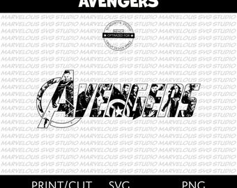 AVENGERS SILHOUETTE LOGO | Marvel Avengers Superheroes | Text | Quality Print & Cut | png, svg, dxf | Cricut | Silhouette | Digital Download