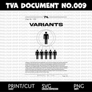 May include: Black and white illustration of a TVA document with the title "Variants" and the text "Manual of TVA, Page 009". The illustration shows a circle with a stick figure inside, and five stick figures below the circle, each with a different symbol above their head.