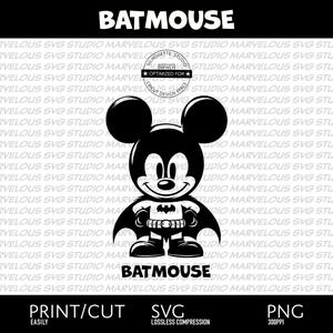 BATMOUSE | Super-herói | Animal | Desenho animado | Quadrinhos | Clipart | QUALIDADE | Impressão | Corte | png | svg | dxf | Cricut | Silhueta | Download digital