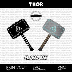MARTEAU DE MJOLNIR THOR | Thor Odinson | Super-héros Avengers | Logotype | Symbole | Impression découpée de qualité | png svg dxf | Cricut | Silhouette | Télécharger