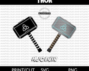 MJOLNIR THOR&#39;S HAMMER | Thor Odinson | Avengers Superhero | Logo | Symbol | Quality Print Cut | png svg dxf | Cricut | Silhouette | Download