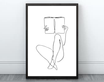 Woman Reading Line Art, Love Print, Love Line Art, Woman Reading Print, Feminine Poster, Female Print, Woman Poster, One Line Art, Printable