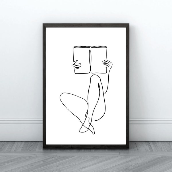 Femme Lecture Art au trait, Love Print, Love Line Art, Femme lisant Print, Affiche féminine, Imprimé féminin, Affiche femme, One Line Art, Imprimable