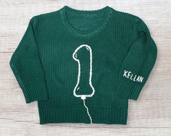 Personalized Birthday Sweater, Baby Celebration, Hand Embroidered Gift, Custom Photoshoot Outfit, Number Balloon, Toddler First Birthday