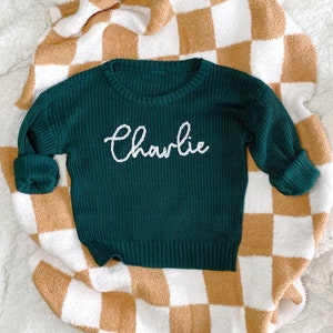 Hand Embroidered Custom Name Sweater, Personalized Keepsake, New Baby Announcement, Thoughtful Shower Gift, Cherished First Time Mom Present image 2