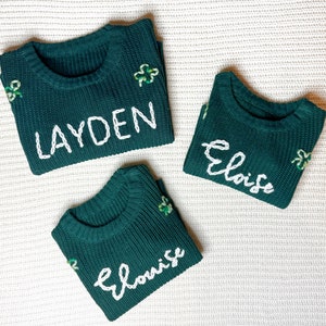 Hand Embroidered St. Patrick's Day Sweater, Irish Clover Outfit, Custom Baby Clothing, Personalized Name Gift, Shamrock Newborn Present image 4