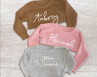 Hand Embroidered Custom Name Sweater, Personalized Keepsake, New Baby Announcement, Thoughtful Shower Gift, Cherished First Time Mom Present