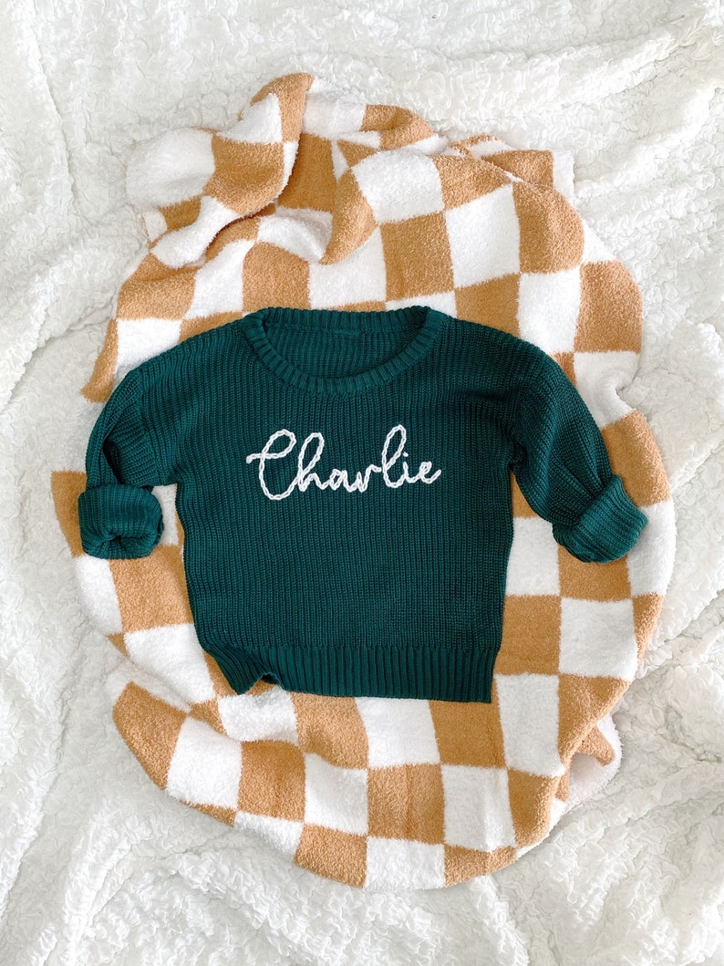 Hand Embroidered Custom Name Sweater, Personalized Keepsake, New Baby Announcement, Thoughtful Shower Gift, Cherished First Time Mom Present image 2