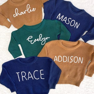 Hand Embroidered Custom Name Sweater, Personalized Keepsake, New Baby Announcement, Thoughtful Shower Gift, Cherished First Time Mom Present image 3